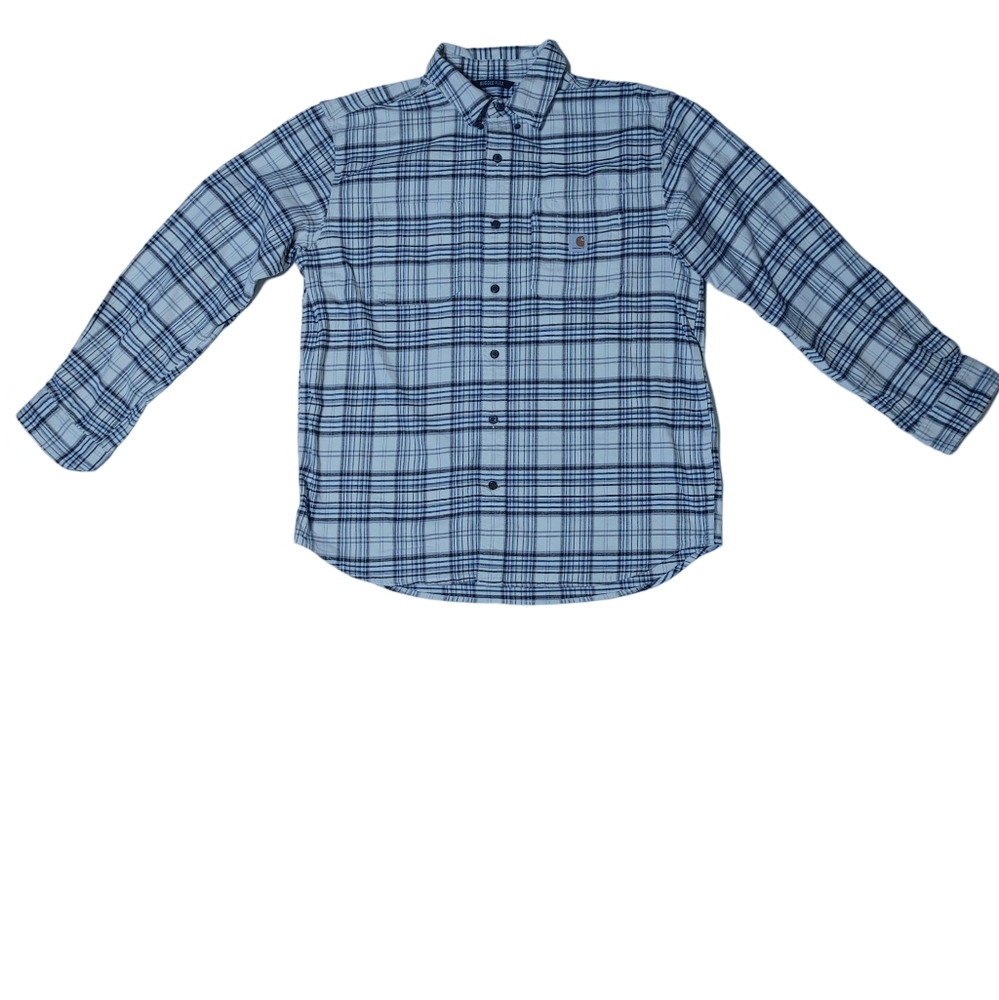 Carhartt Flannel Shirt Men L Gray Rugged Flex Relaxed Fit Long Sleeve Plaid